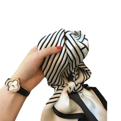 Striped Satin Square Scarf – 70 cm Neck Scarf & Headscarf