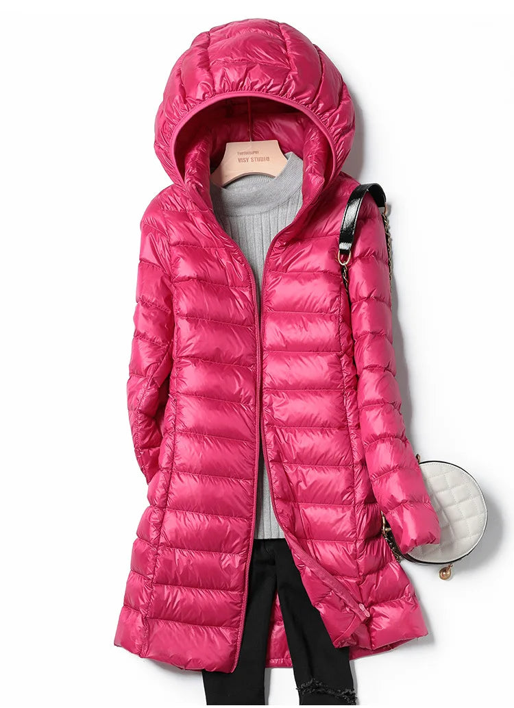 2025 9 Colors Plus Size 5xl 6XL 7XL Womens Down Jackets Long Ultra Light Thin Casual Coat Puffer Jacket Slim Remove Hooded Parka