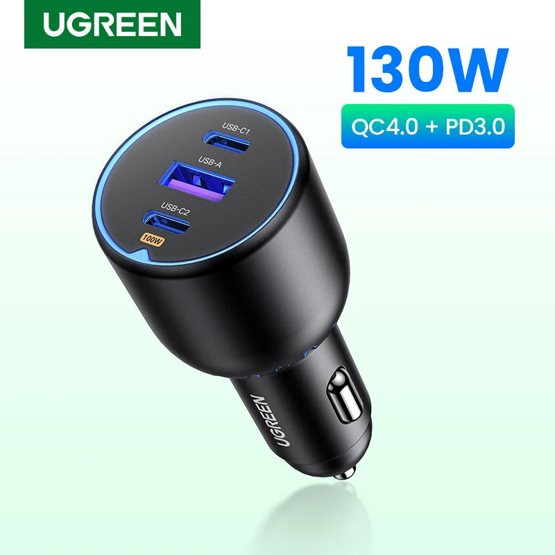 UGREEN 130W 3-Port USB-C Car Charger