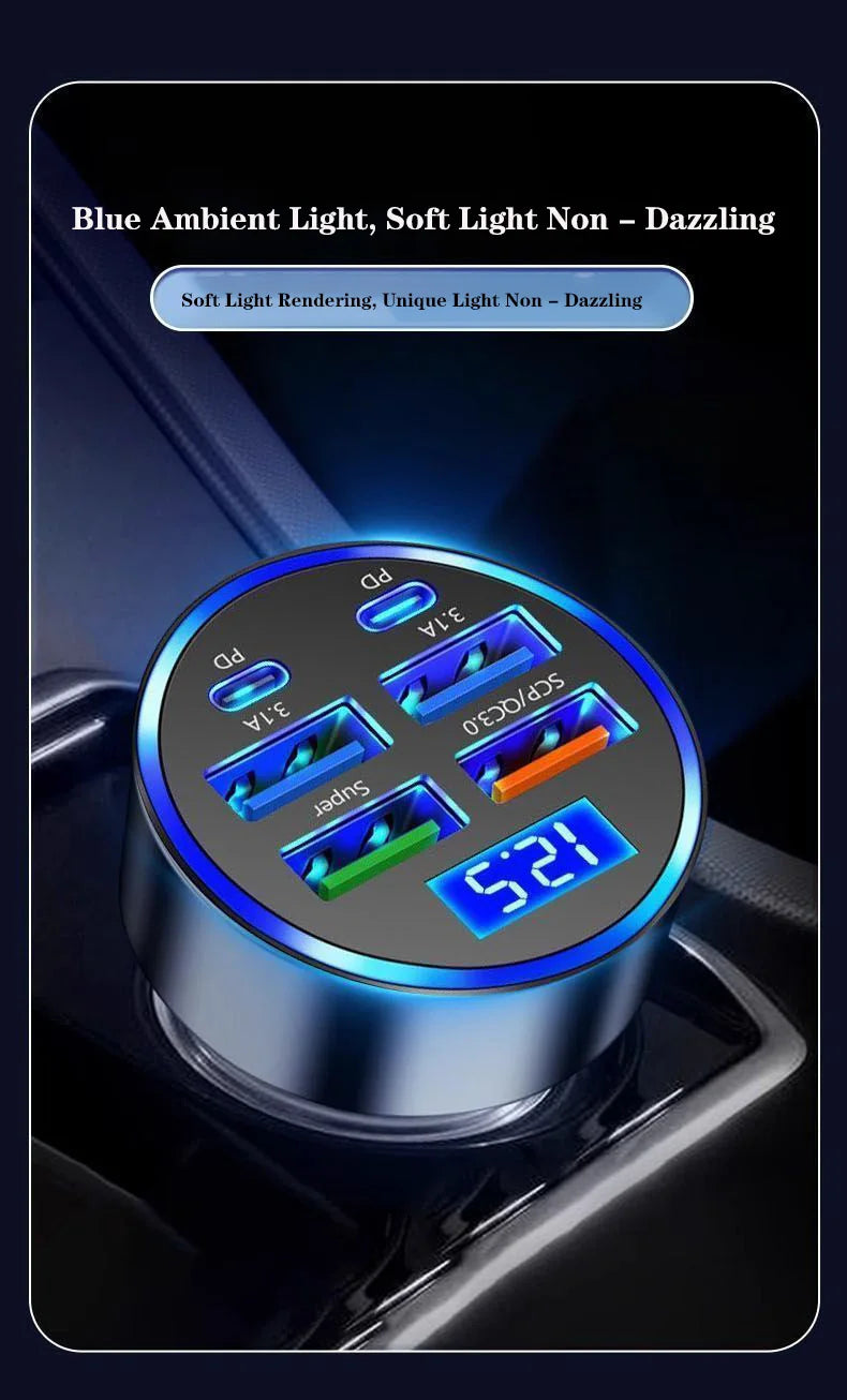 6-Port Car Charger with Digital Display