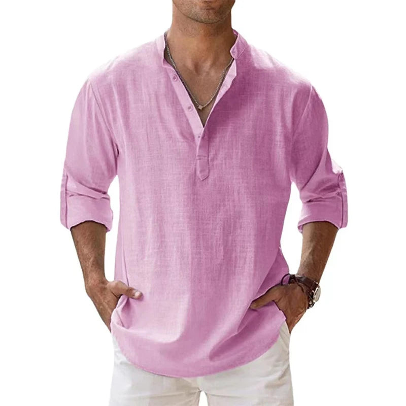 Men's Cotton Long-Sleeve Henley Shirt