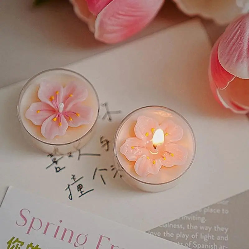 Handmade Peach Blossom Tea Candle Scented Candle Aromatherapy Soy Wax Candles Wedding Birthday Candle Party Home Decoration