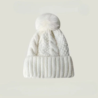 Women's Cable-Knit Pom-Pom Beanie – Plush-Lined Winter Hat