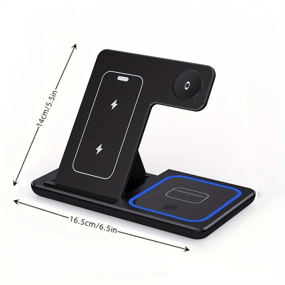 Foldable 3-in-1 Wireless Charging Station for Phone, Watch & AirPods