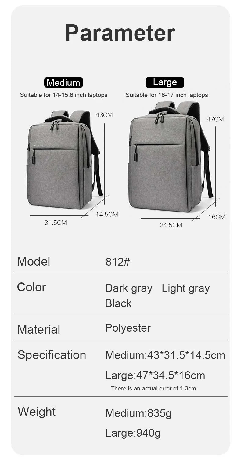 17.3" Laptop Travel Backpack - Large Capacity Waterproof Multi-Pocket Men's Bag