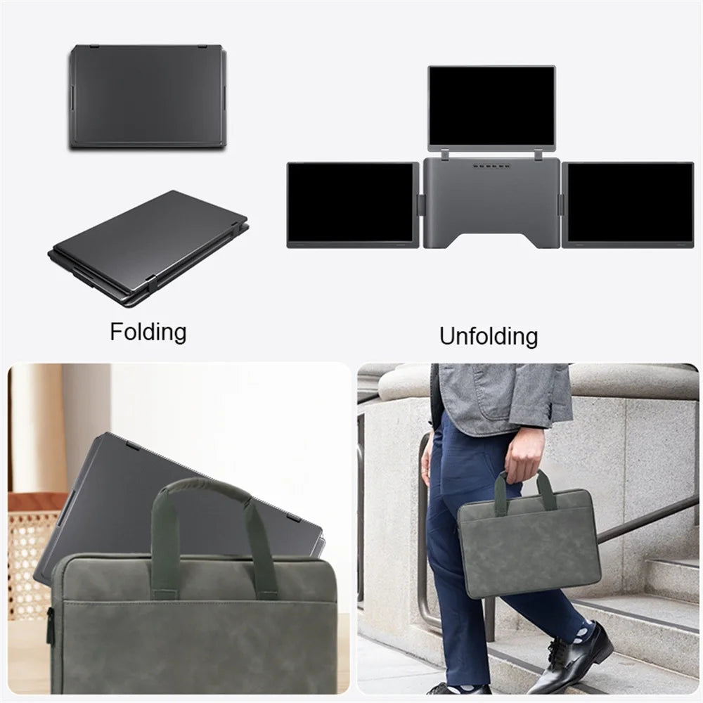 Rospider Portable Triple Screen Extender for Laptops – 14" to 18.5", FHD IPS, Foldable, Compatible with MacBook & Windows