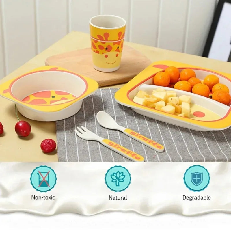 5-Piece Geometric Bamboo-Fibre Kids' Dinnerware Set