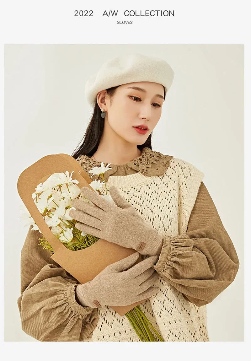 Women's Knit-Cuff Plush Touchscreen Gloves