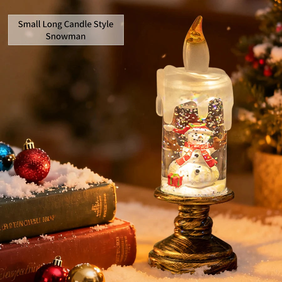 LED Candles Lights Christmas Lights Flameless Christmas Snow Globe Candle Light Home Decorative Candles Christmas Decorations