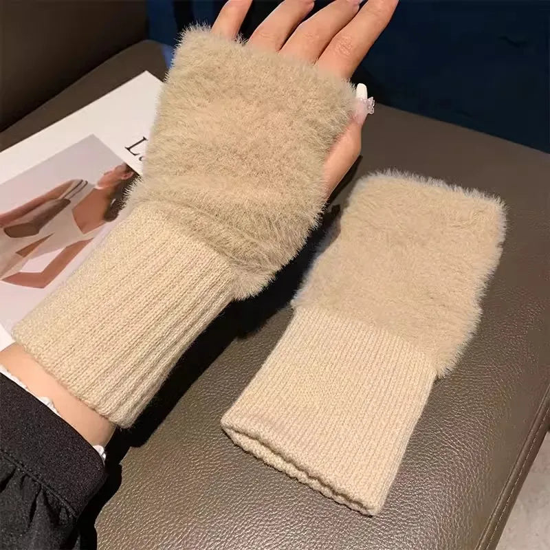 Women's Plush Knit Fingerless Gloves – Soft Wrist Warmers