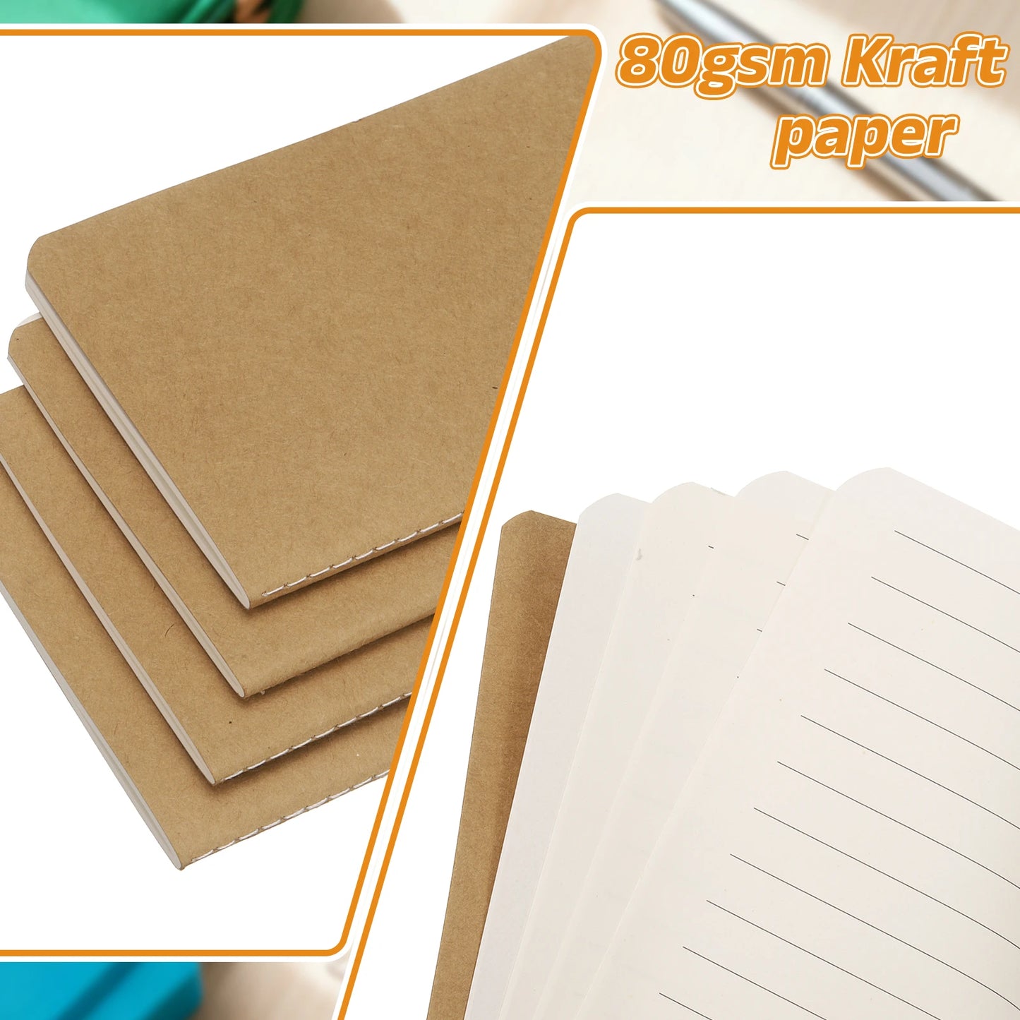 4/6Pcs A6 Mini Pocket Notebook Kraft Paper Lined Journal Memo Pad 30 Sheets/60 Pages Portable Notebook Notepad Office Supplies