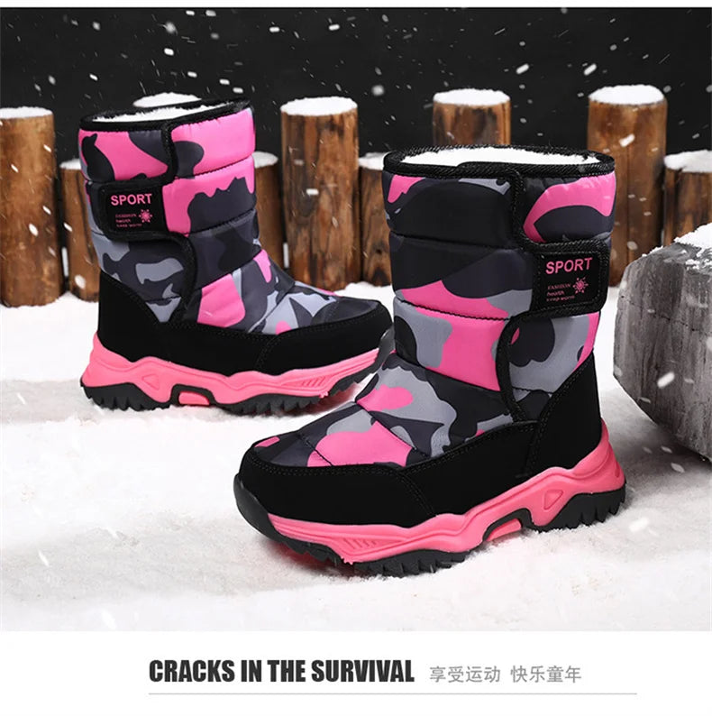 Kids' Plush-Lined Hook-and-Loop Winter Ankle Boots