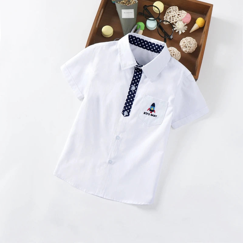 Boys' Cotton Short Sleeve Shirt - Solid Colour Summer Top, Ages 3-11