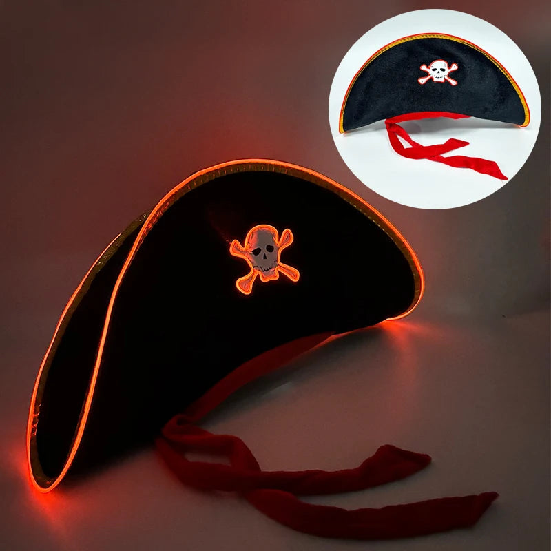 LED Light-Up Pirate Captain Hat - Glowing Tricorn Costume Hat for Halloween & Parties