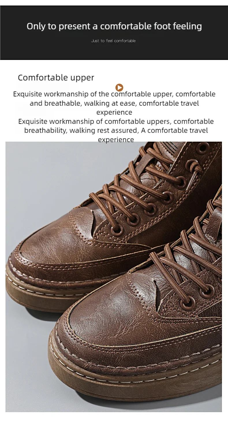 Men's boots autumn and winter new warm plush outdoor casual boots work boots fashion versatile soft soled comfort leather boots