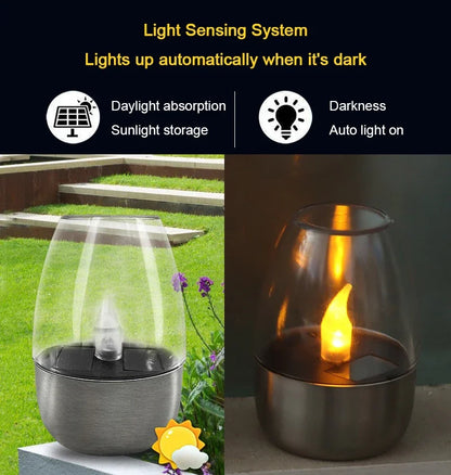 Lámpara de vela LED sin llama alimentada por energía solar | Resistente al agua IP65 | 6–8 horas de autonomía | Decoración de jardín y exteriores