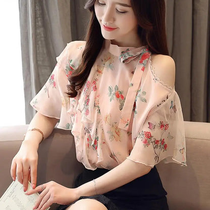 Florale Chiffon-Schnürbluse