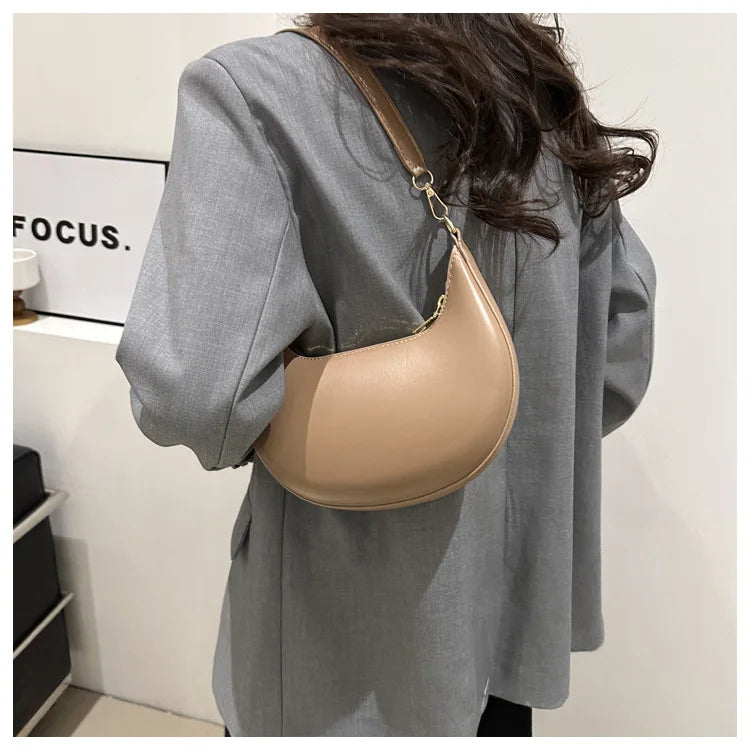 Women's Crescent Moon Shoulder Bag – Soft Vegan Leather Handbag