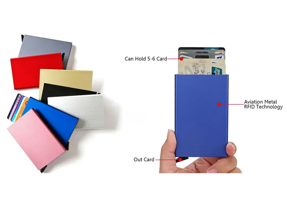 Slim Metal RFID Card Holder – Pop-Up Minimalist Wallet for Men & Women