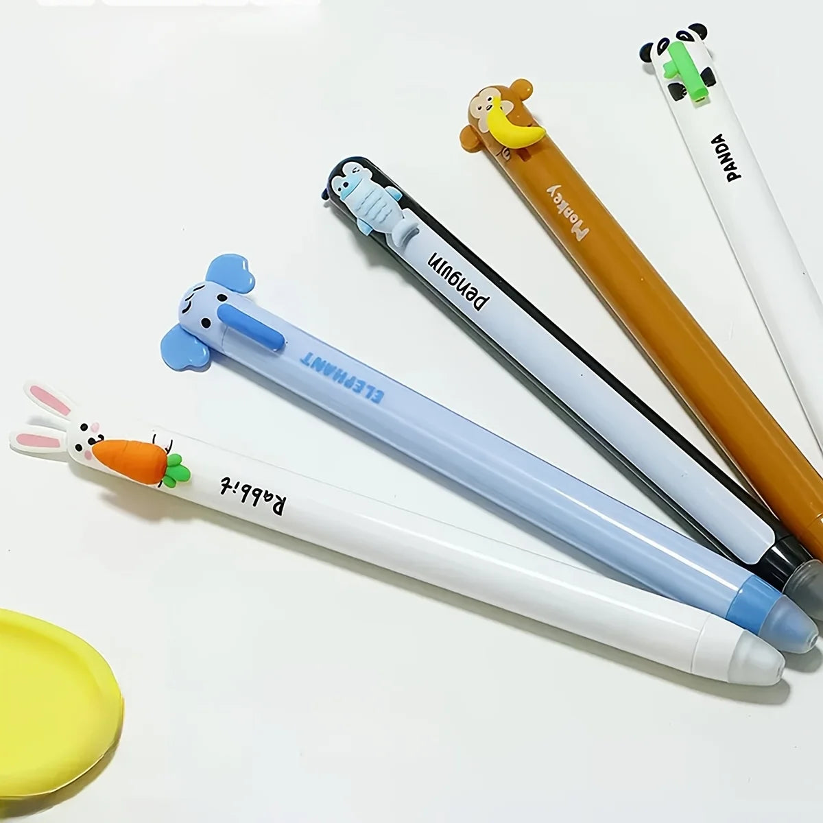 6pcs Animal-shaped Erasable Gel Pen Set, 0.7mm Fine Tip, Blue Ink, Built-in Eraser, Ideal for Note-taking and Writing,Side press