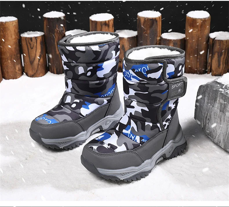 Kids' Plush-Lined Hook-and-Loop Winter Ankle Boots