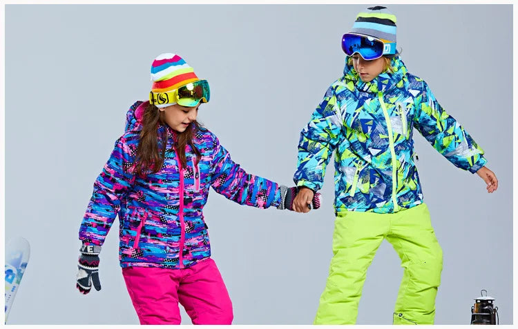 -30 Degree Kids Ski Suit Boy Girls Winter Outdoor Sports Waterproof Skiing Snowboarding Jackets Snow Pants Children Clothing Set