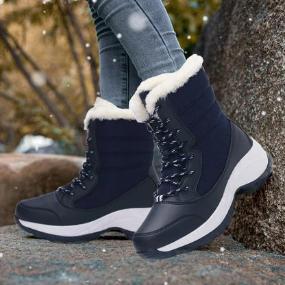 Botines de cuña con plataforma y forro de felpa para mujer AZGB