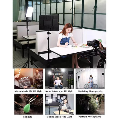Panel de luz de vídeo LED de 11 pulgadas – Luz de relleno bicolor regulable, trípode opcional de 160 cm