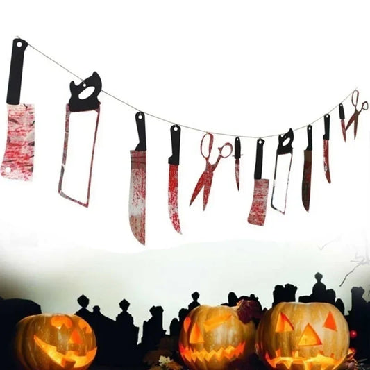 Halloween Horror Bloody Weapons Garland Banner – Zombie Vampire Party Decorations for Bar & Club