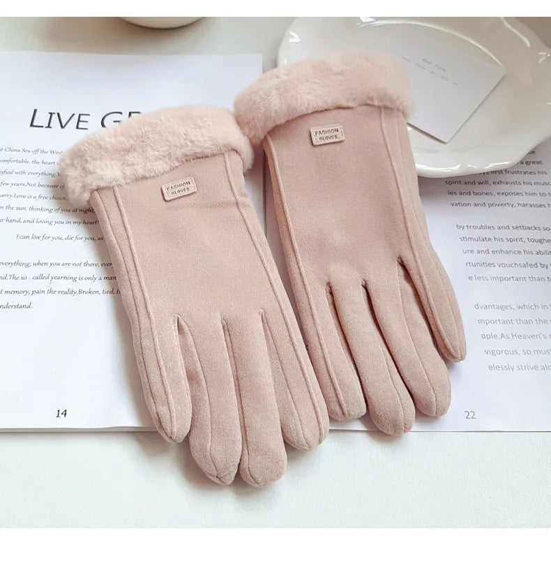 Women's Thick Plush Suede-Feel Touchscreen Gloves