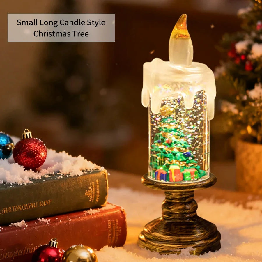LED Candles Lights Christmas Lights Flameless Christmas Snow Globe Candle Light Home Decorative Candles Christmas Decorations