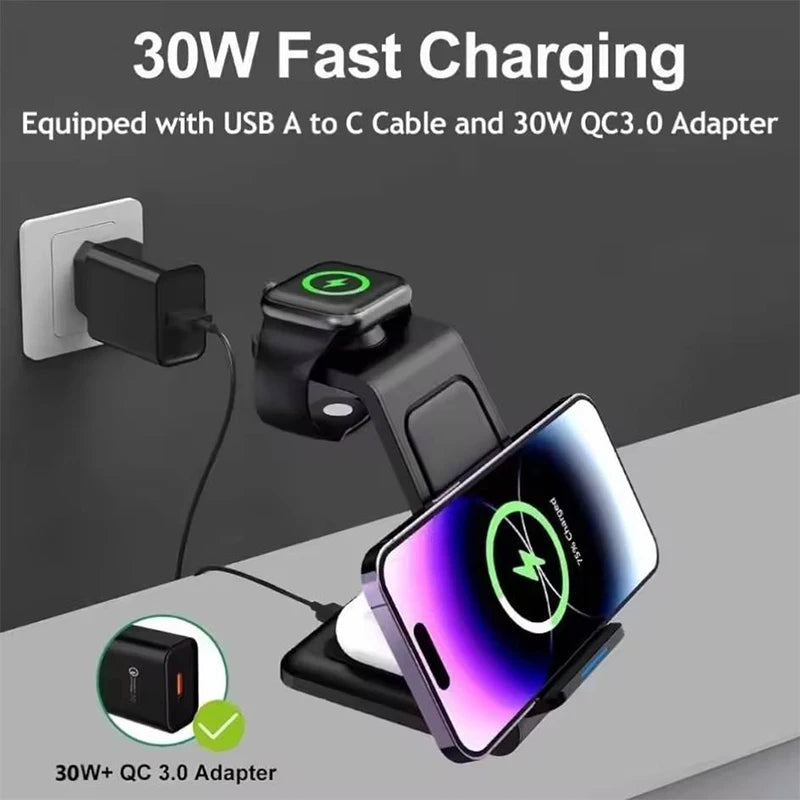 30W 3-in-1 Desktop Wireless Charging Station