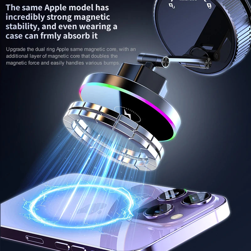 15W RGB Wireless Car Charger & 360° Phone Holder