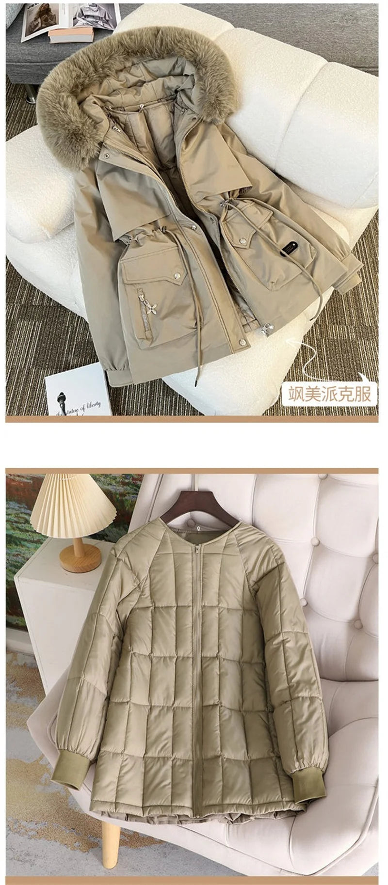 Streetwear Winter Short Parkas Women's Detachable Liner Cotton-padded Jackets Fur Collar Hooded Coats Lady Outerwear 3 Ways Wear