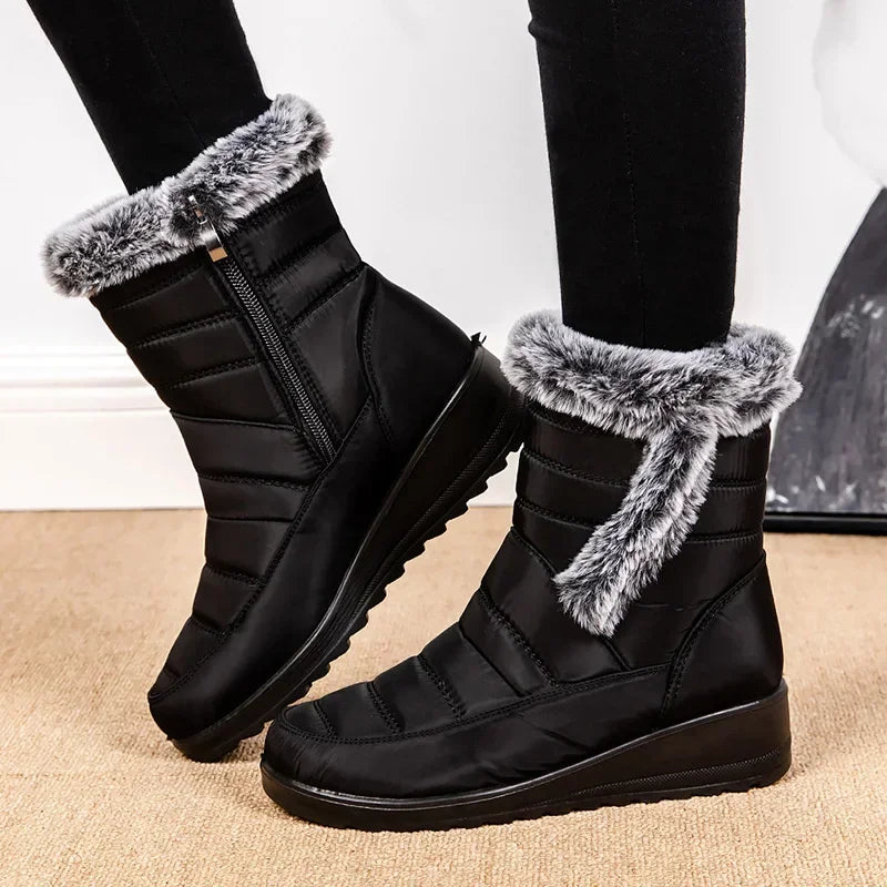Thick Warm Long Plush Waterproof Snow Boots Women Winter 2025 Non Slip Soft Fur Ankle Boots Woman Plus Size 44 Cotton Shoes Mom