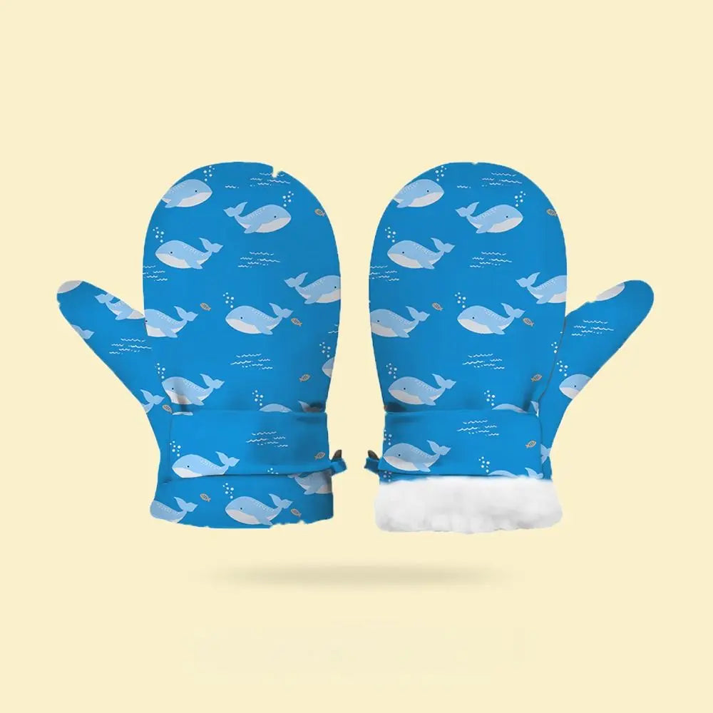 Kids' Printed Fleece-Lined Snow Mittens with Anti-Lost Clip
