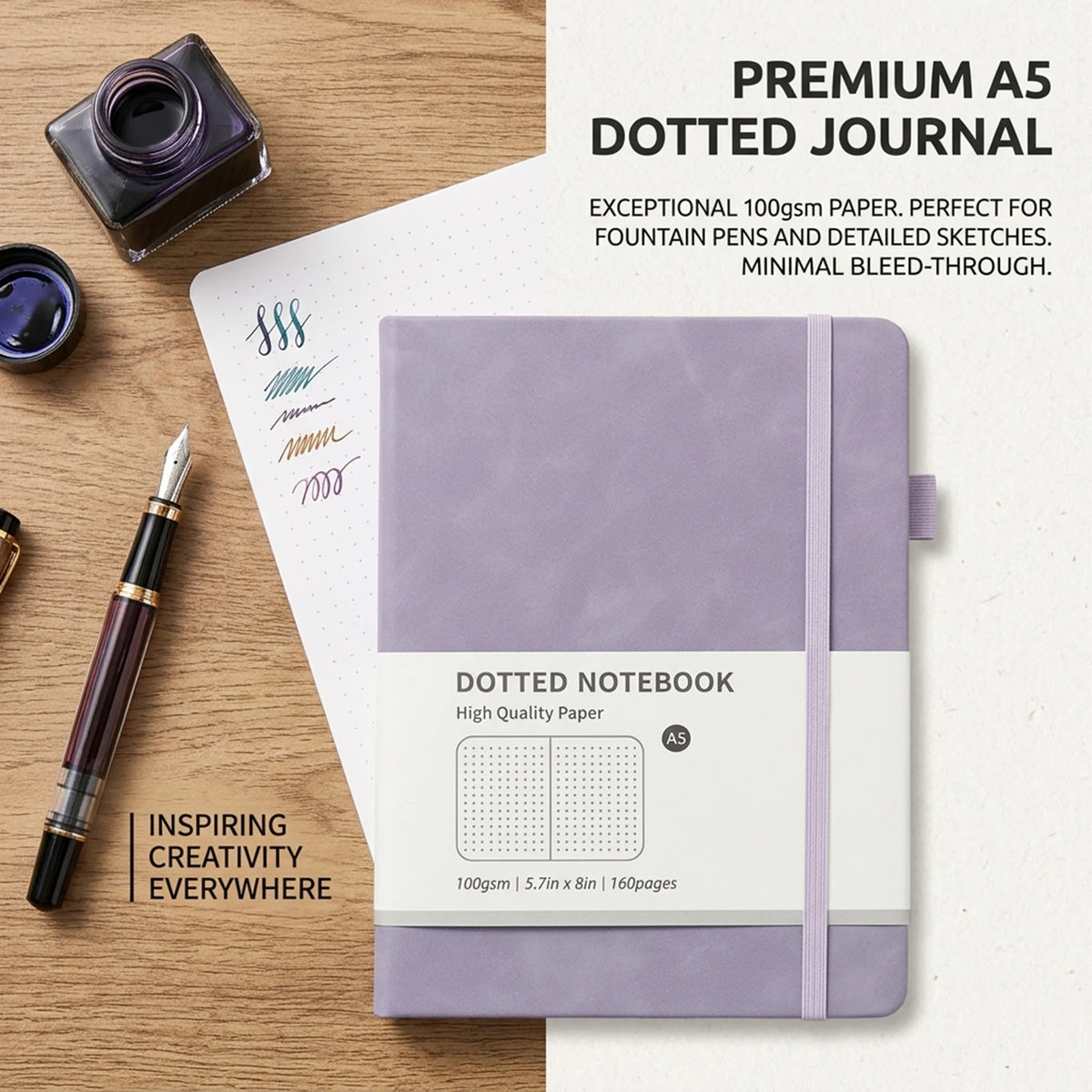 A5 Hardcover Notebook Macaron Colors Business Planner with Elastic Band Dot Grid and Lined Pages Portable Durable for School