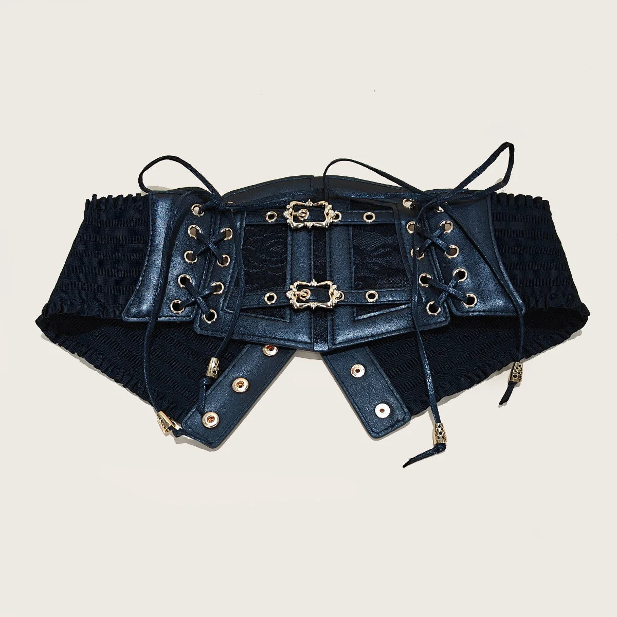 Lace-Up Corset Belt with Chain – Wide Faux Leather Waist Belt