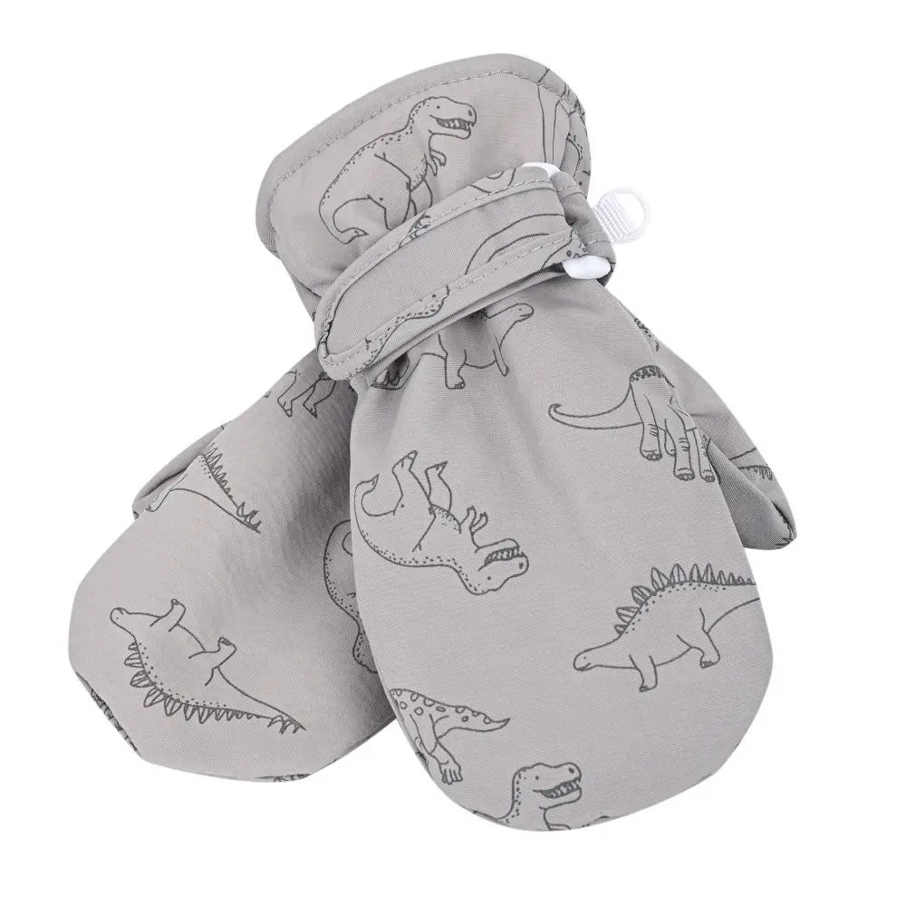 Kids' Dinosaur Print Winter Gloves – Fleece-Lined Snow Gloves