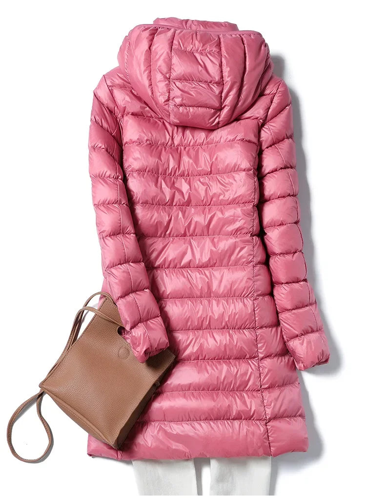2025 9 Colors Plus Size 5xl 6XL 7XL Womens Down Jackets Long Ultra Light Thin Casual Coat Puffer Jacket Slim Remove Hooded Parka