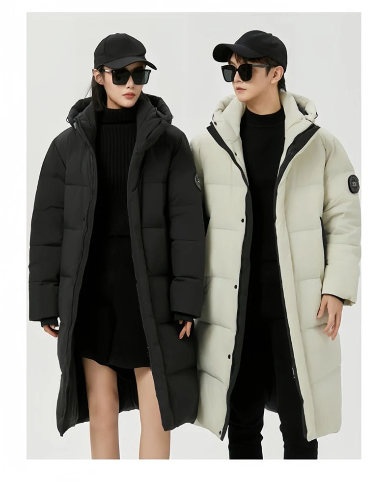 Winter Long Down Jacket Women Windbreaker Jacket Fashion Couple Down Coat Warm Hooded Thick Winter Windproof Waterproof Men Coat