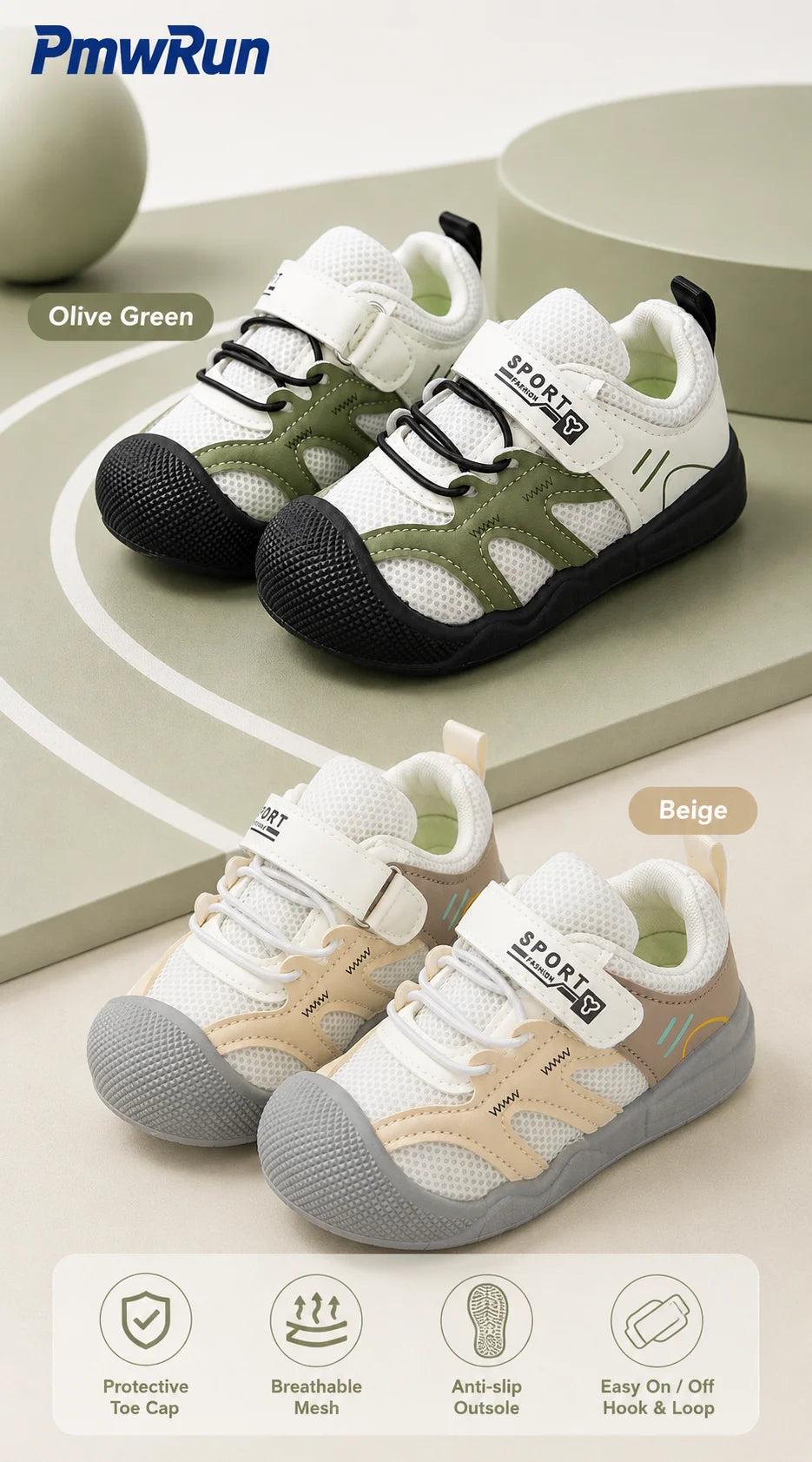 Toddler PU Leather Sneakers with Hook-and-Loop Closure