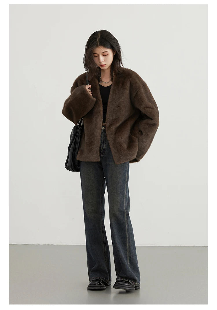 CHIC VEN Women's Jacket Loose Casual Solid Overcoat New Female Plush Coat V-neck Woman Outerwear Autumn Winter 2026