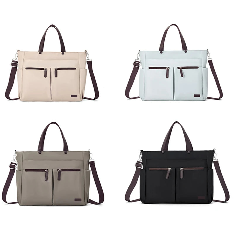 Women's Nylon Laptop Shoulder Bag - Lightweight Commuter Briefcase with Dual Pockets