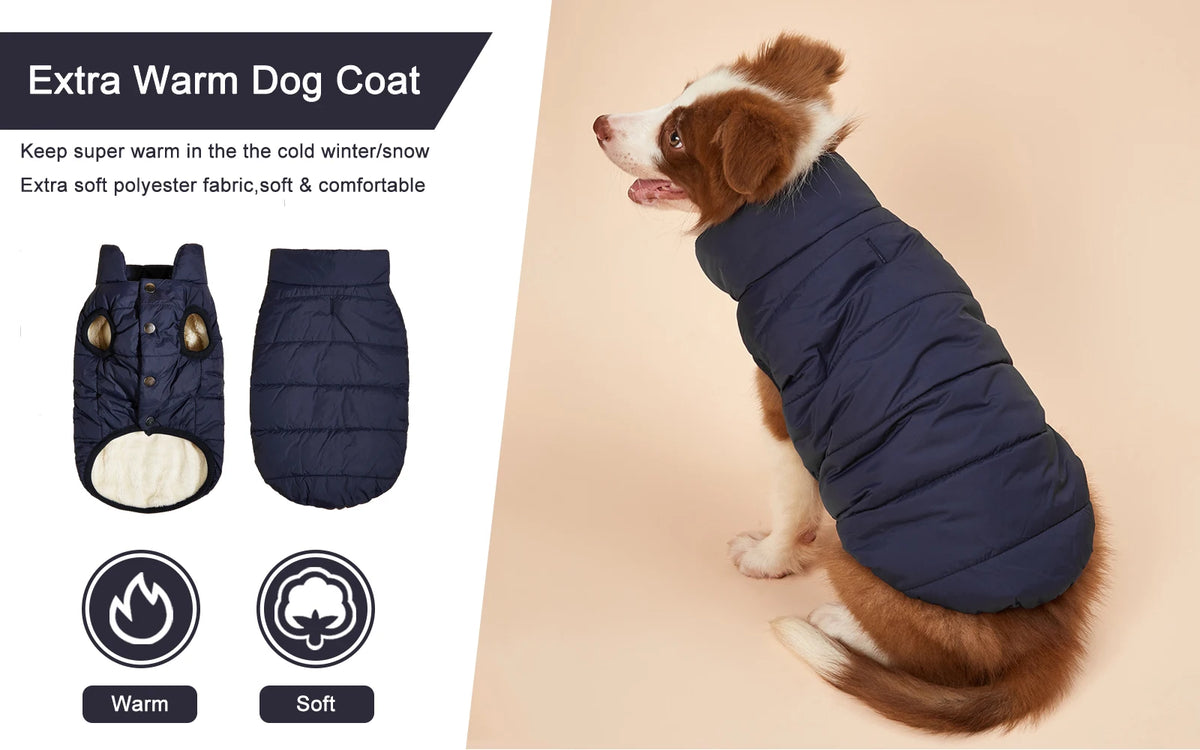 Warm Cotton-Padded Winter Dog Coat – Pet Jacket for Small to Large Dogs