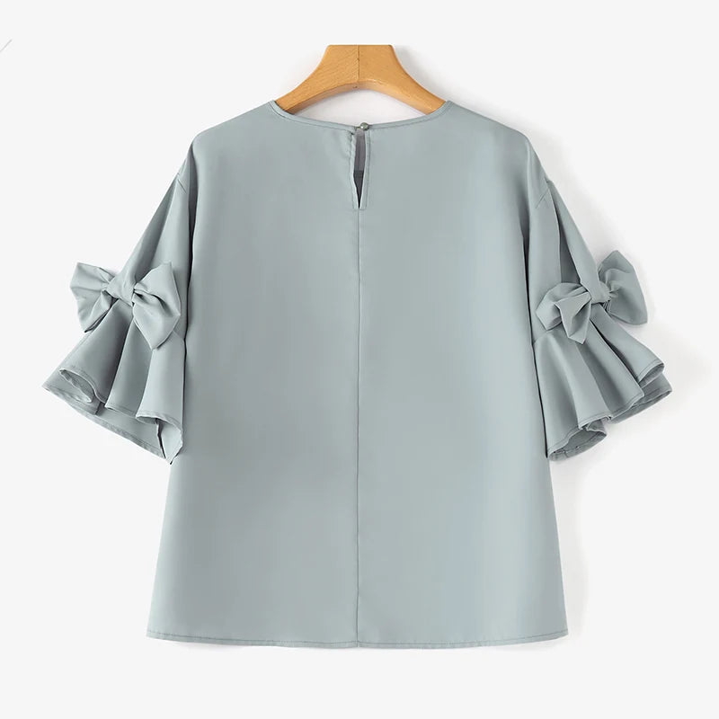 Ruffle Bow-Tie Chiffon Blouse
