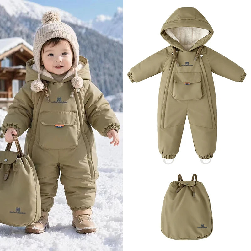 2Pcs Set Children Winter Ski Suit Coat + Backpack Thicken Baby Jumpsuit Warm Children Snowsuit Hooded Kids Clothes 1-5 Years