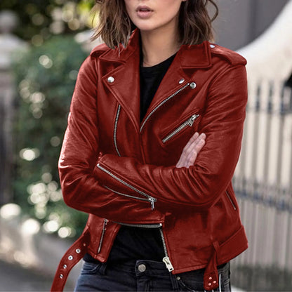 ZOMAXIUJEE Chaqueta corta de imitación cuero con cremallera para mujer