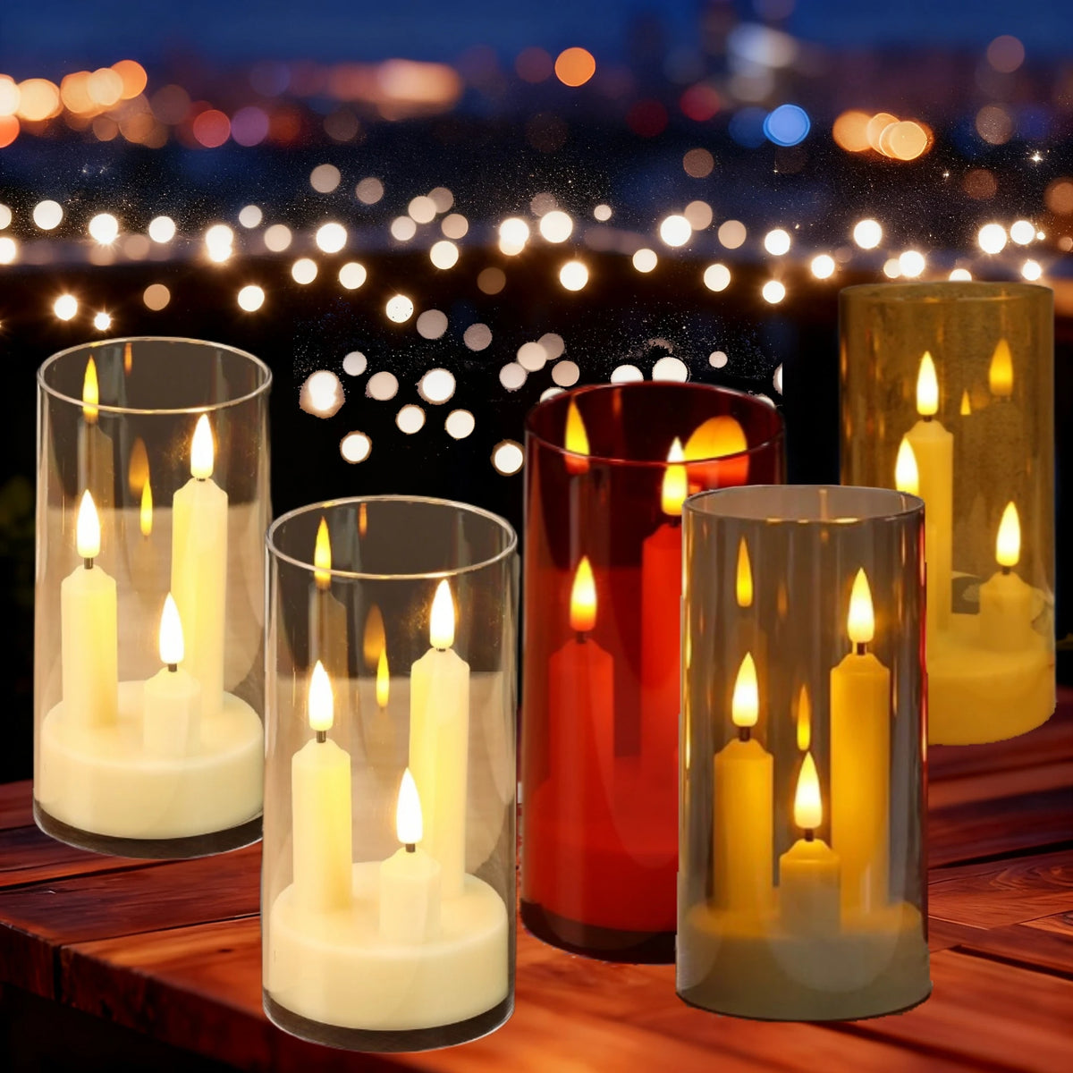 Flameless 3 in 1 LED Taper Candles with 15CM Lampshade Battery Operated Flickering Electric Window Candles for Christmas Wedding