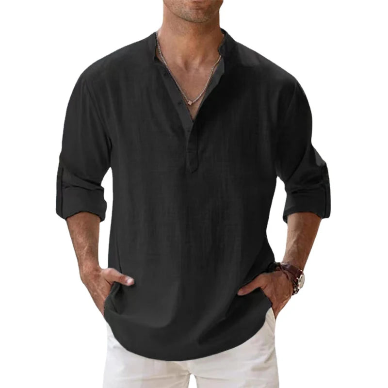 Men's Cotton Long-Sleeve Henley Shirt
